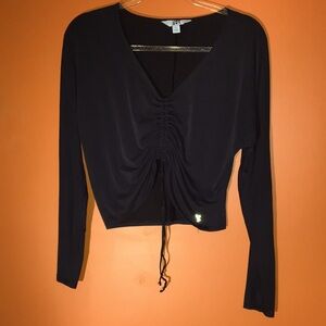 JoyLab Soft Off Black Ruched V-Neck Top Woman’s Size Small 2/4 Gym Yoga Lounge